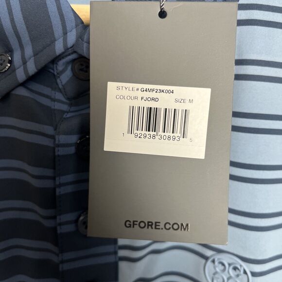G/FORE Performance Golf Polo Blue Split Stripe Color Block Stretch Medium NWT - Picture 11 of 13